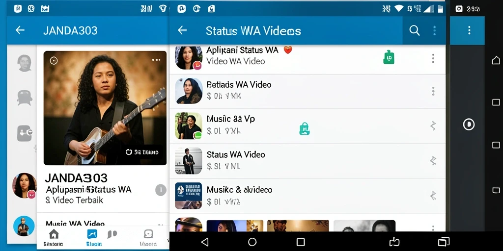 Antarmuka JANDA303 menampilkan berbagai video menarik untuk Status WA.