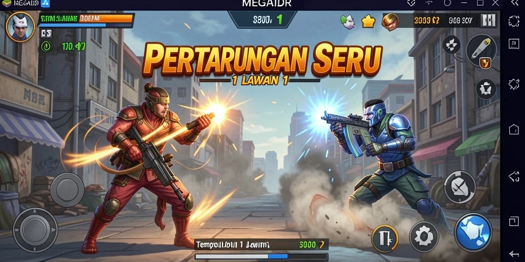 Tampilan antarmuka pertarungan dalam MEGAIDR yang mendebarkan.