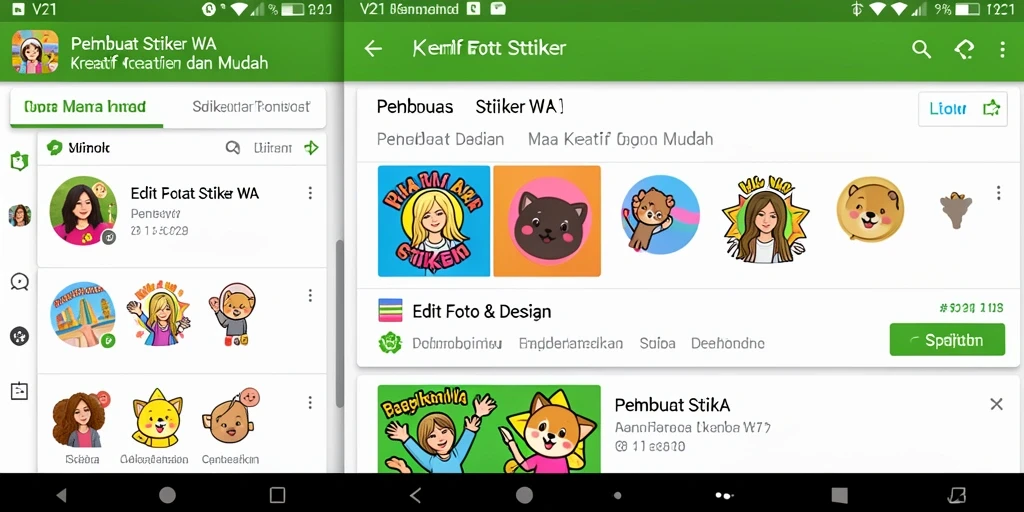 Antarmuka aplikasi V21 untuk membuat stiker WA yang intuitif dan menarik.